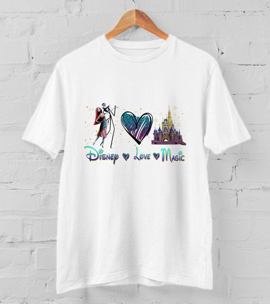 Disney Jack And Sally Love Magic Castle Hearts T-Shirt