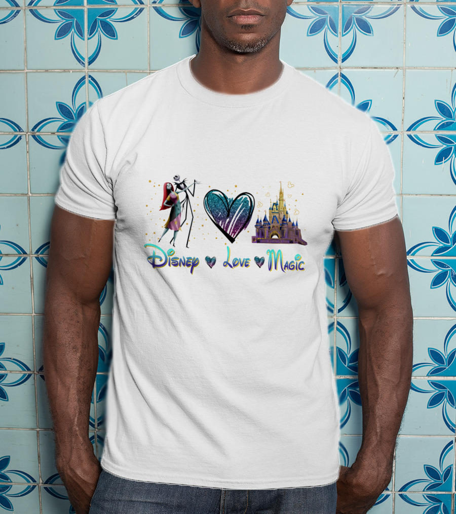 Disney Jack And Sally Love Magic Castle Hearts T-Shirt