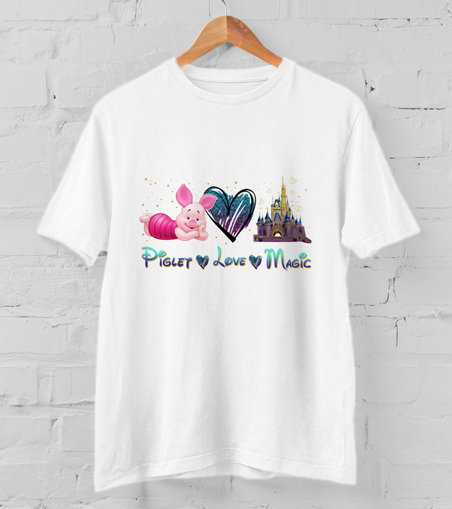 Piglet Heart Love Magic Castle Fantasy T-Shirt