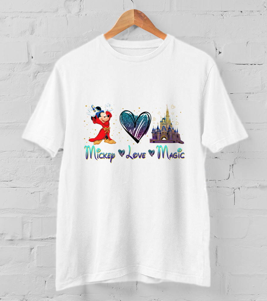 Mickey Love Magic Sorcerer Heart Castle T-Shirt