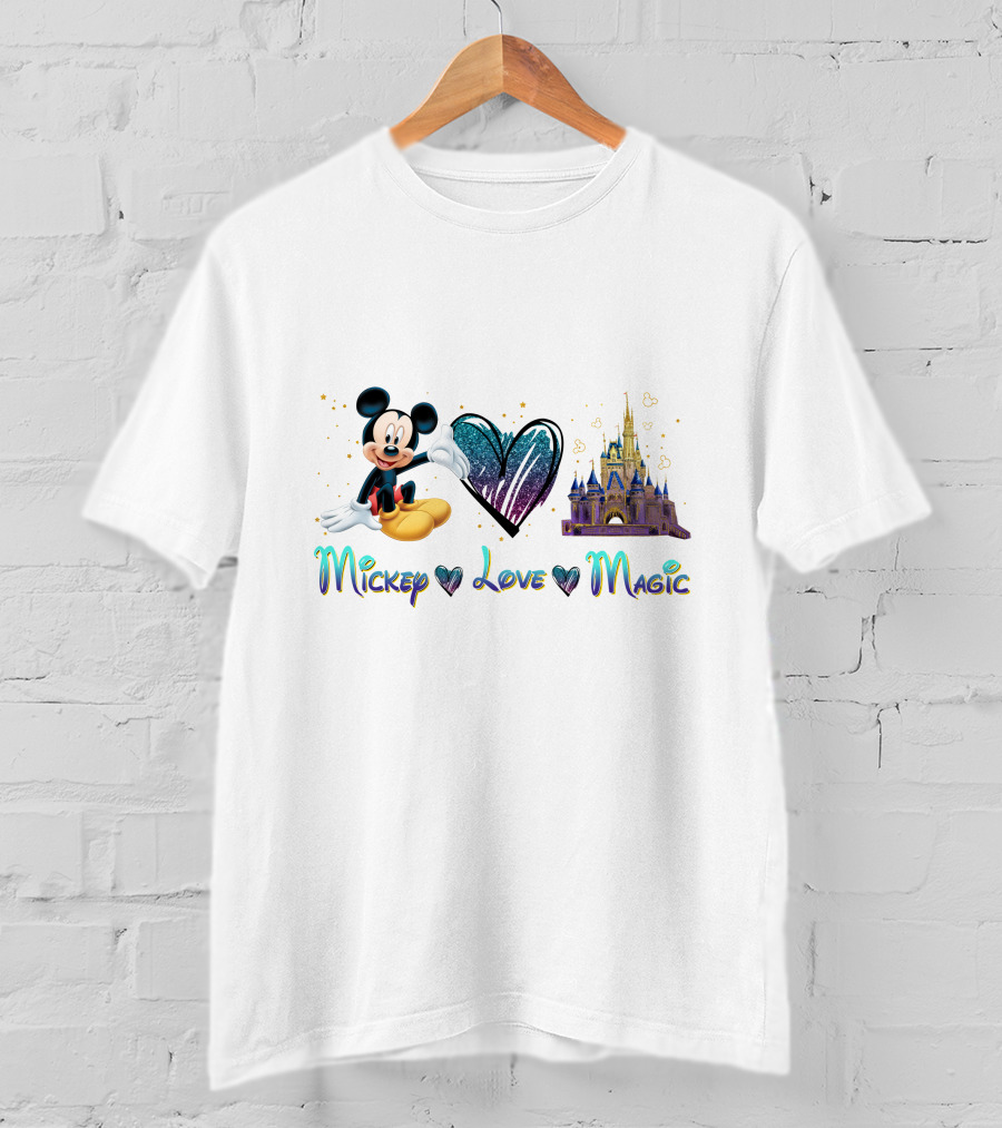 Mickey Mouse Love Magic Castle Disney Iconic Heart T-Shirt