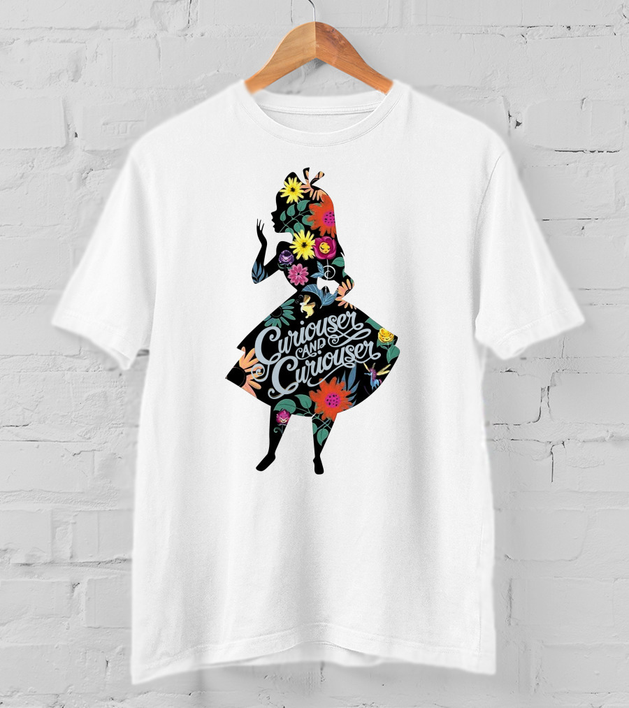 Curiouser And Curiouser Alice Silhouette With Colorful Floral T-Shirt