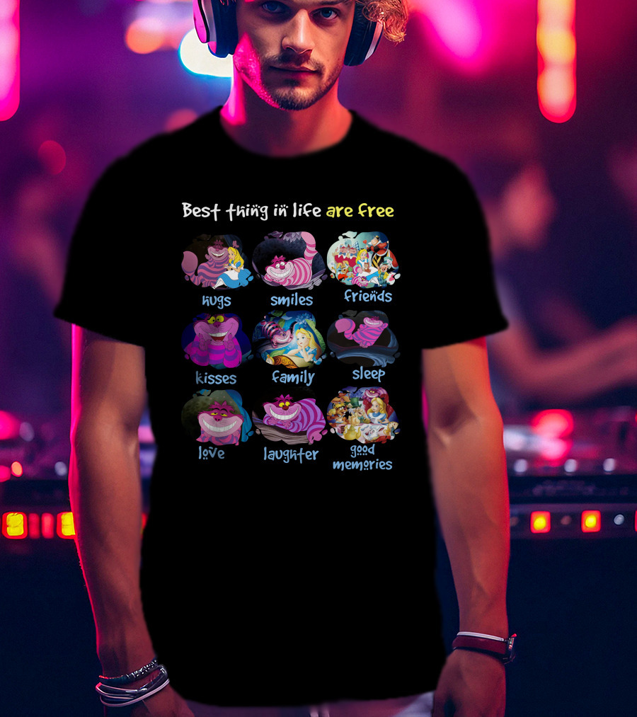 Best Thing In Life Are Free Hugs Smiles Friends Kisses Family Sleep Love Laughter Good Memories T-Shirt