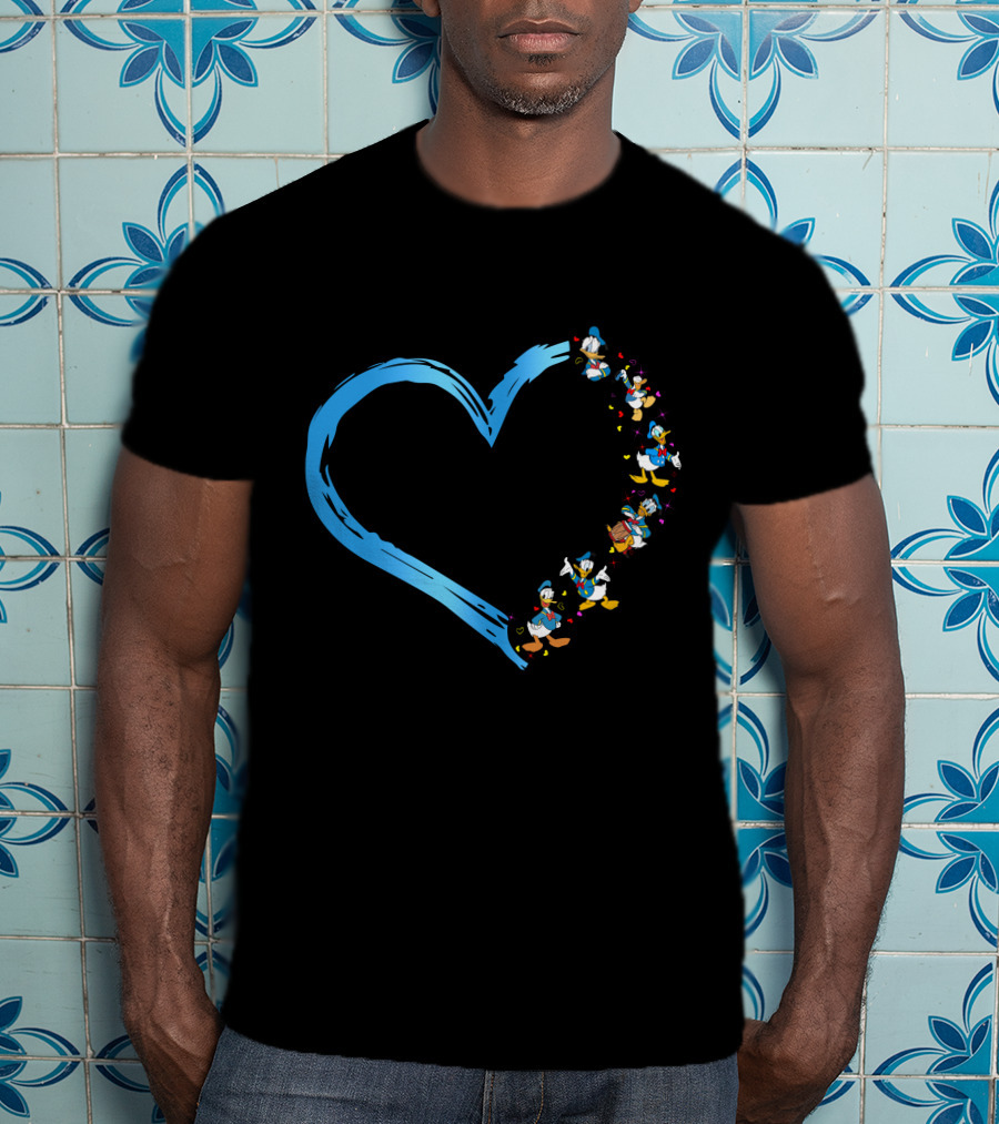 Donald Heart Blue Brushstroke Character Sequence T-Shirt