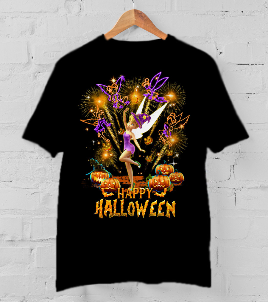 Happy Halloween Tinkerbell Firework Display With Pumpkins T-Shirt