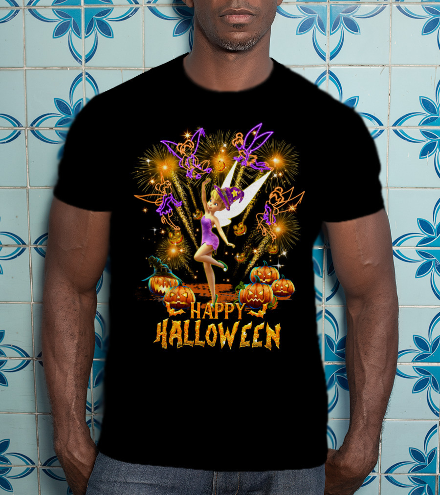 Happy Halloween Tinkerbell Firework Display With Pumpkins T-Shirt