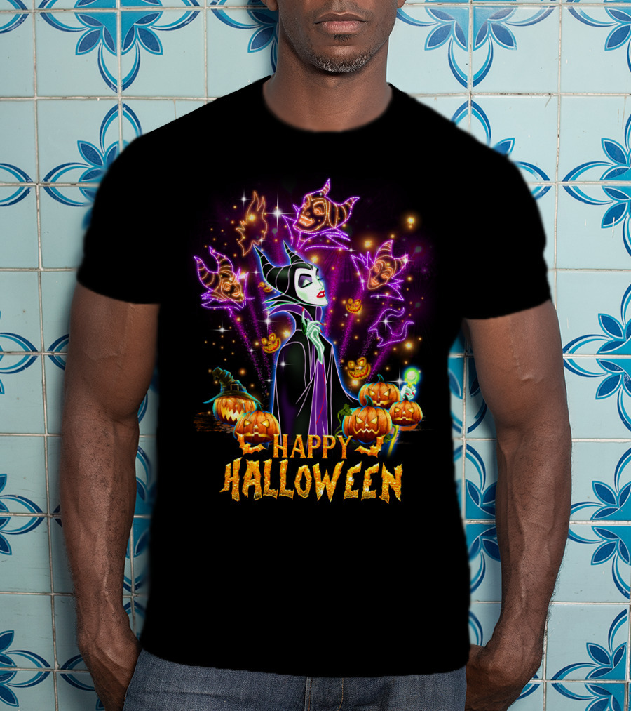 Happy Halloween Maleficent Pumpkin Fireworks T-Shirt