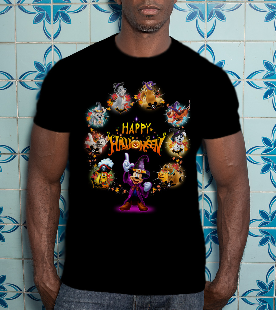 Disney Dogs Happy Halloween Party Featuring Iconic Characters And Festive Magic T-Shirt