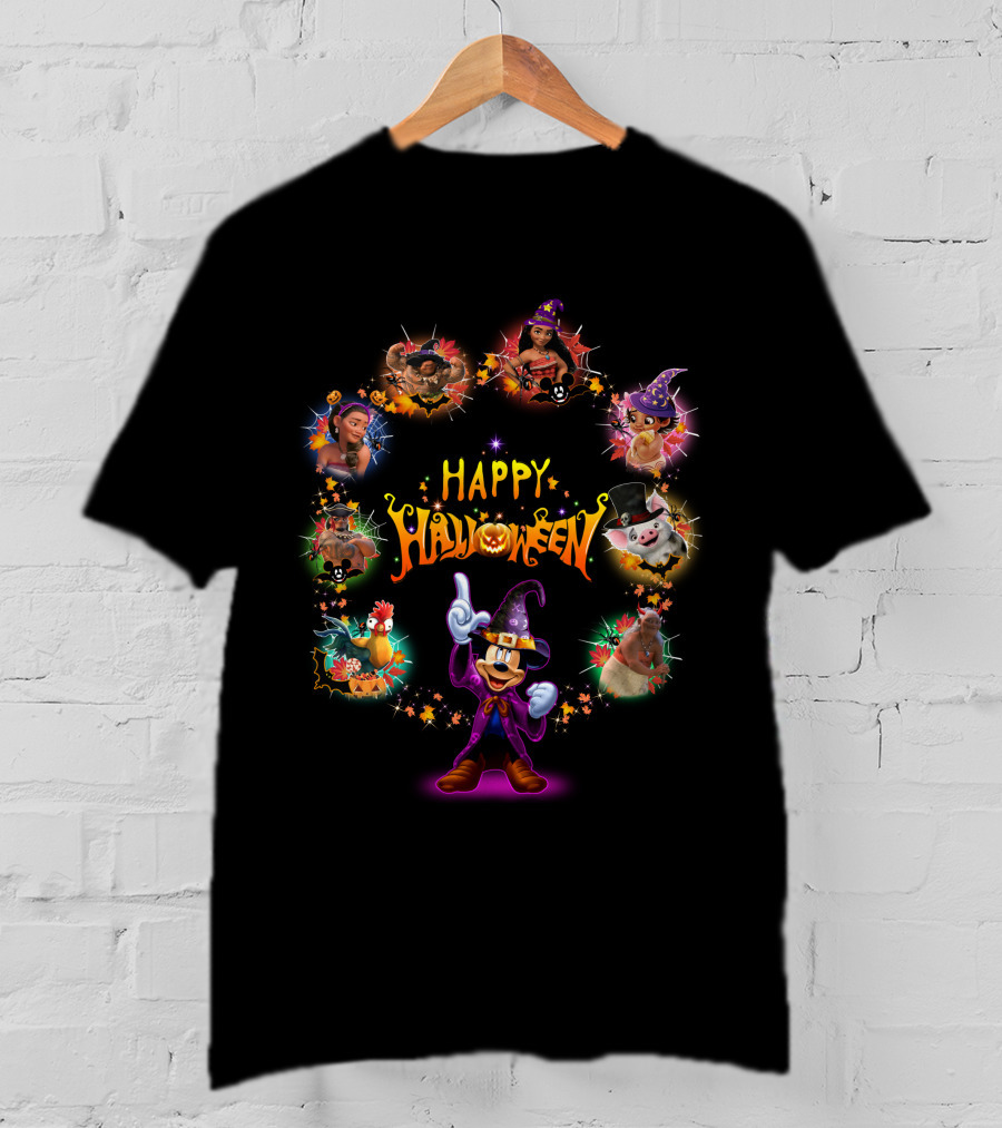 Happy Halloween Moana Disney Characters Mickey Mouse T-Shirt