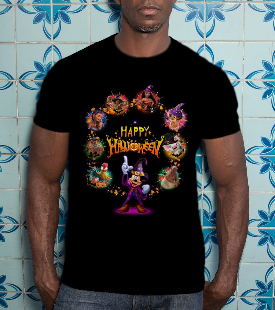 Happy Halloween Moana Disney Characters Mickey Mouse T-Shirt