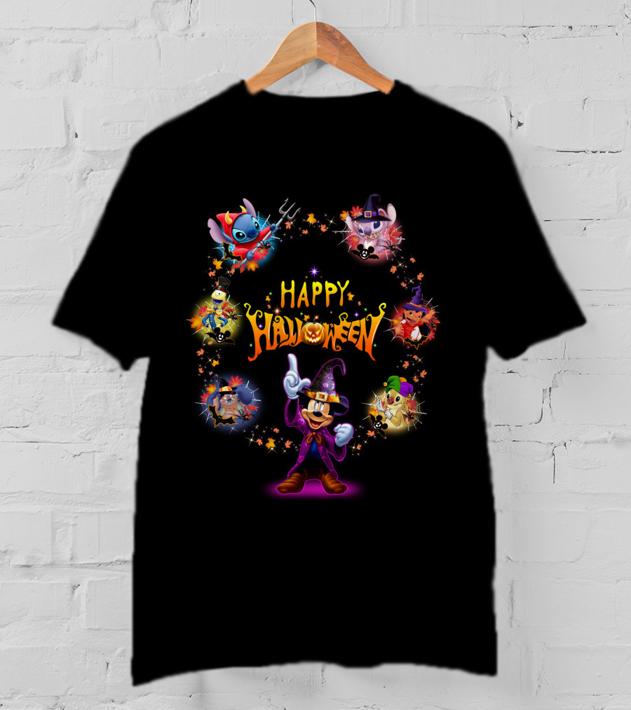 Happy Halloween Stitch Mickey Mouse Magic Circle T-Shirt