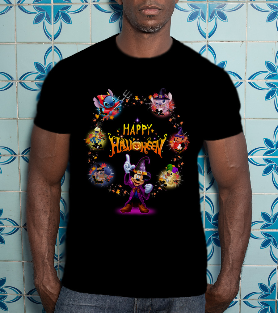 Happy Halloween Stitch Mickey Mouse Magic Circle T-Shirt