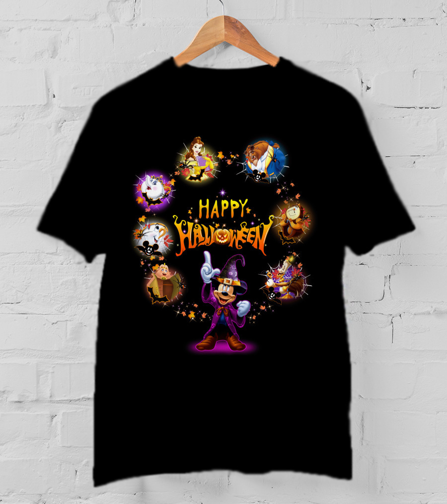 Happy Halloween Beauty And The Beast Disney Mickey Mouse Characters T-Shirt