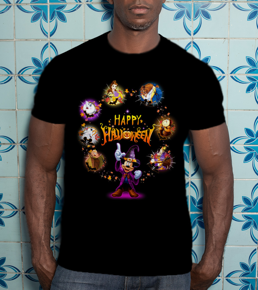 Happy Halloween Beauty And The Beast Disney Mickey Mouse Characters T-Shirt