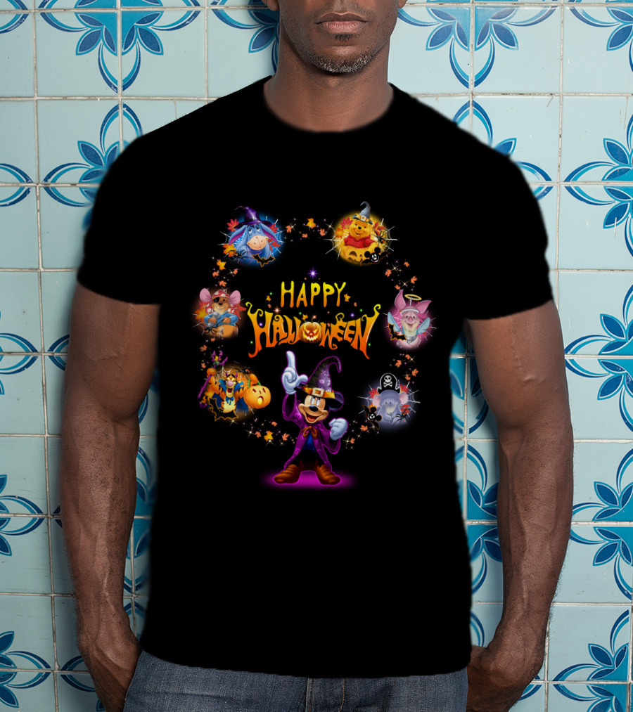 Happy Halloween Winnie The Pooh Disney Characters Magic Circle T-Shirt