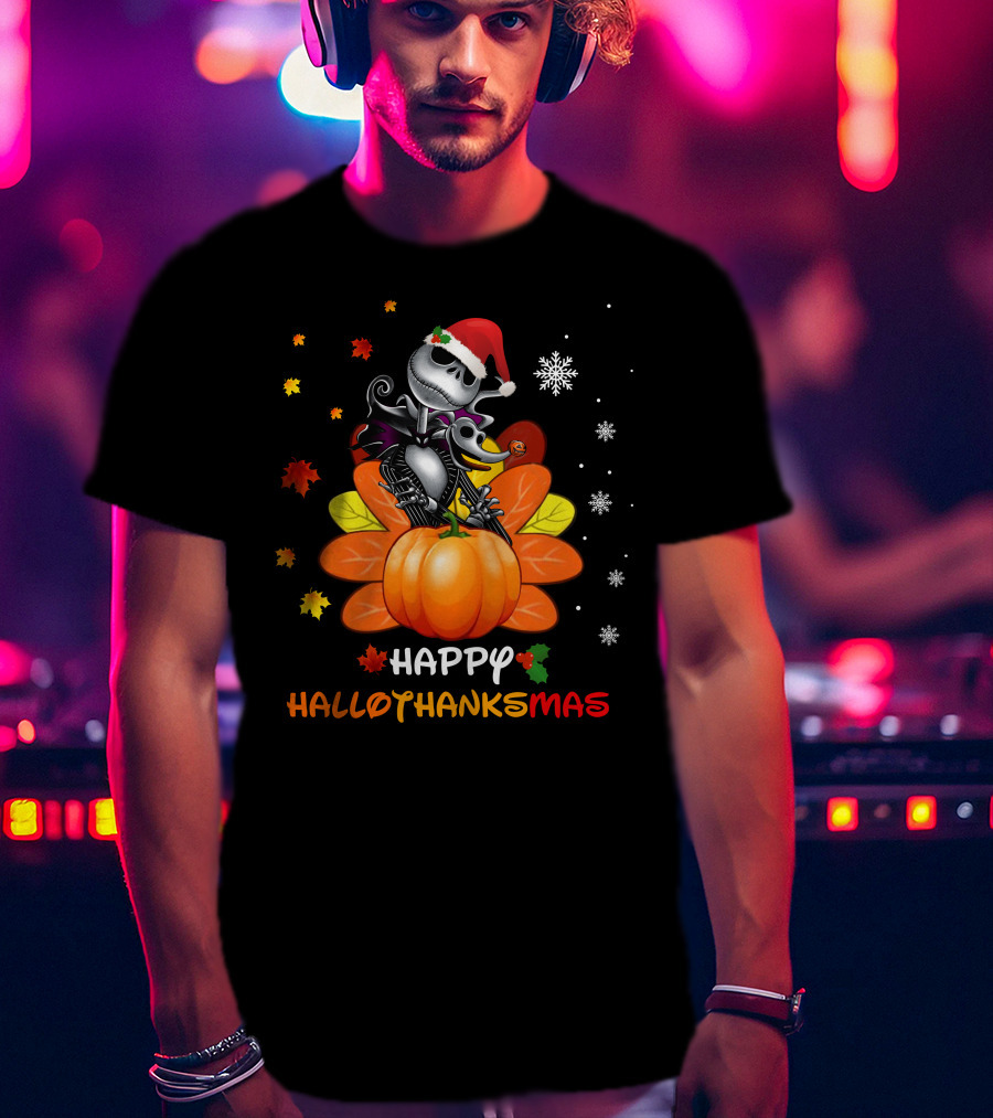 Happy Jack Hallothankmas Pumpkin Santa Skeleton T-Shirt