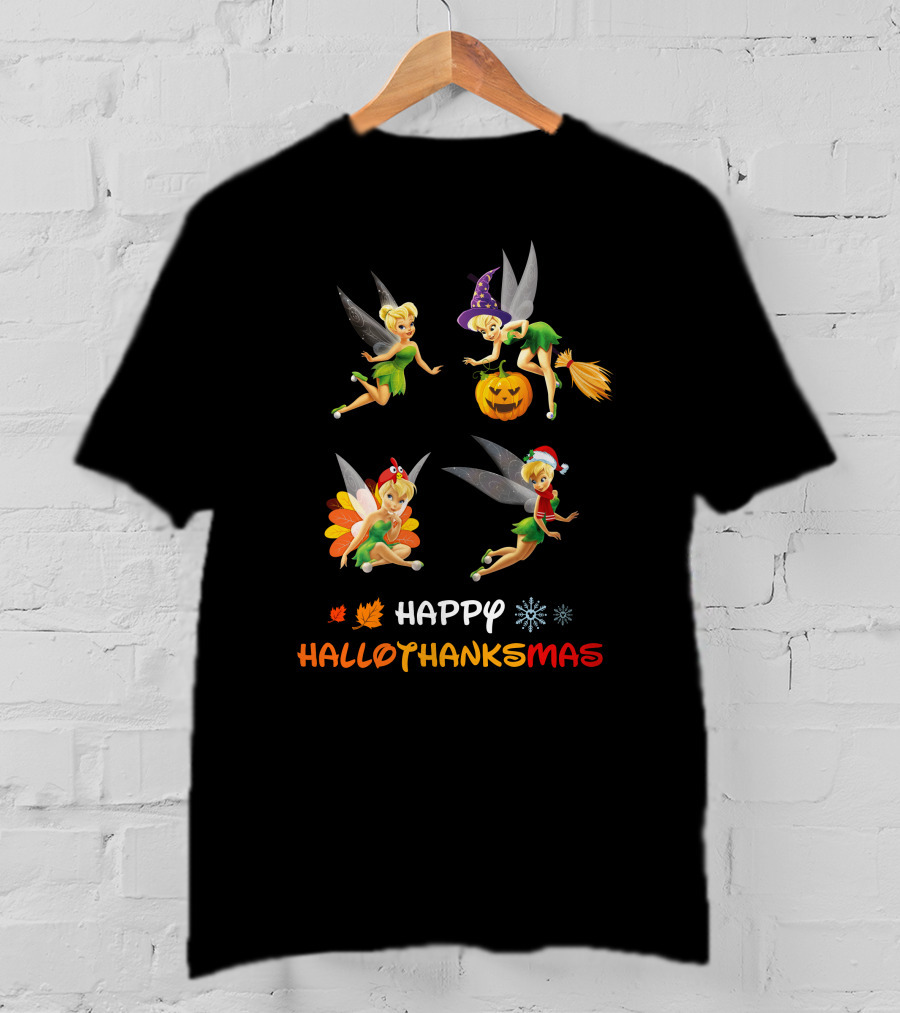 Happy Hallothankmas Tinkerbell Pumpkin Turkey Santa Hat T-Shirt