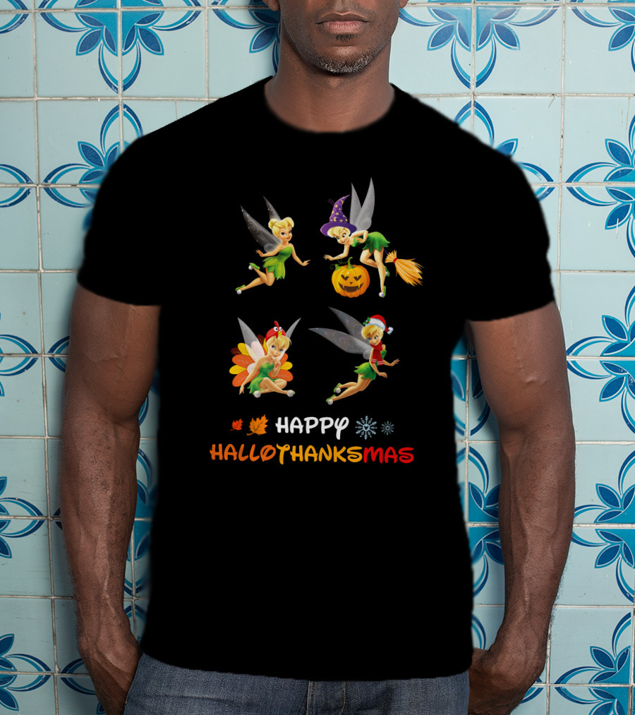 Happy Hallothankmas Tinkerbell Pumpkin Turkey Santa Hat T-Shirt