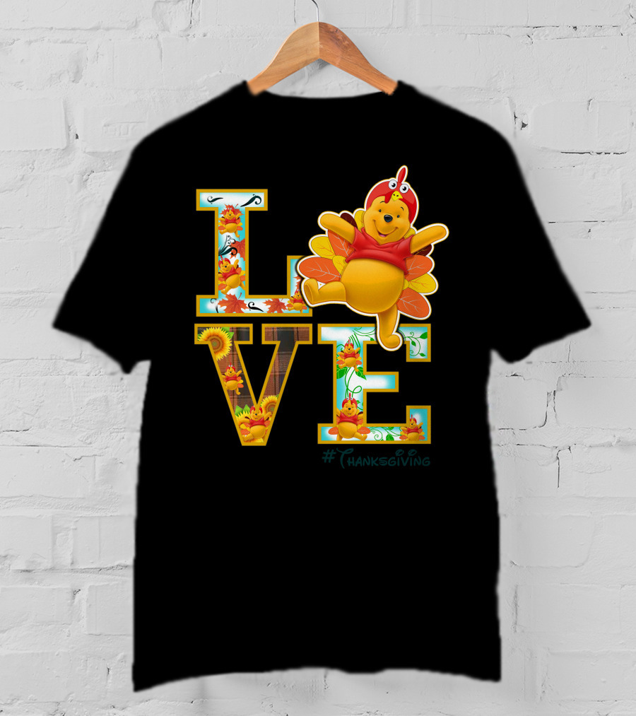 LOVE Pooh Thanksgiving Holiday Turkey Costume Leaves T-Shirt