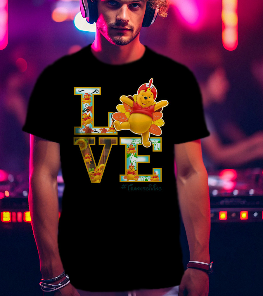 LOVE Pooh Thanksgiving Holiday Turkey Costume Leaves T-Shirt