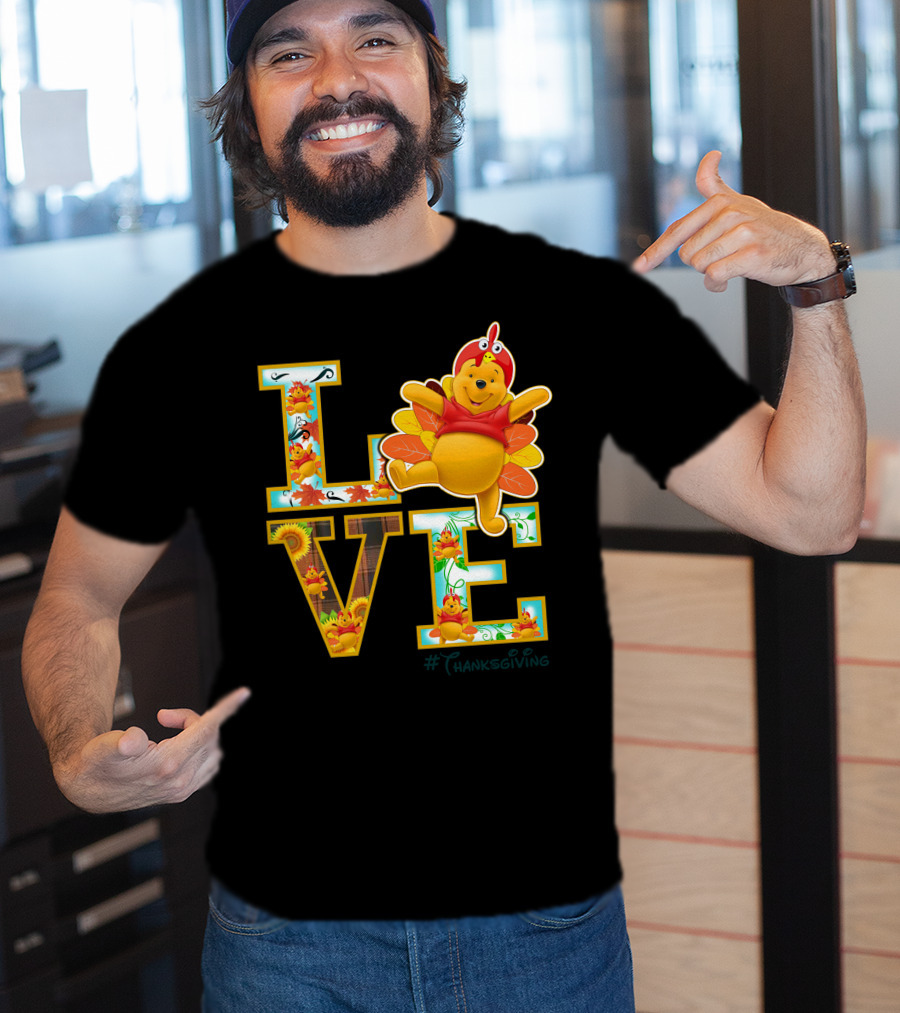 LOVE Pooh Thanksgiving Holiday Turkey Costume Leaves T-Shirt
