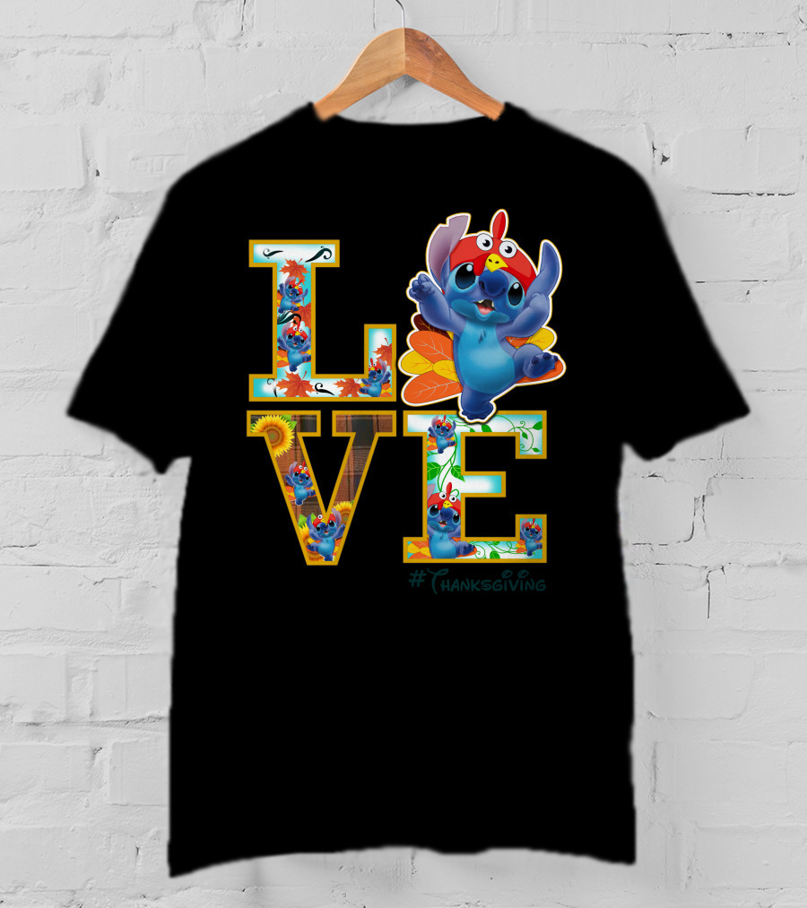 LOVE Stitch Happy Thanksgiving Turkey Costume Autumn Leaves T-Shirt