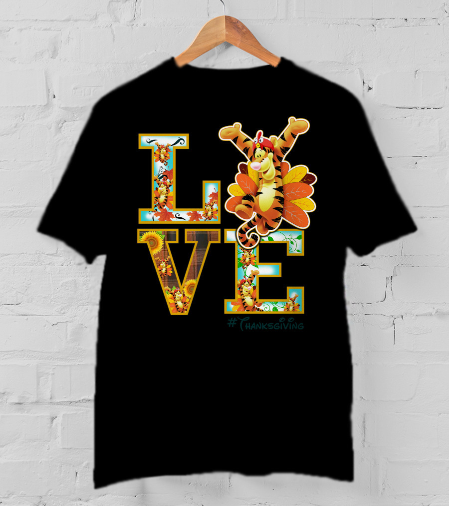 LOVE Tigger Thanksgiving Celebration Typography T-Shirt