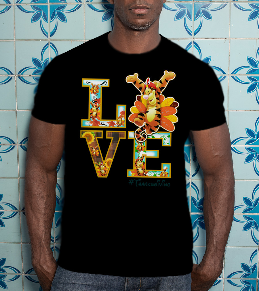 LOVE Tigger Thanksgiving Celebration Typography T-Shirt