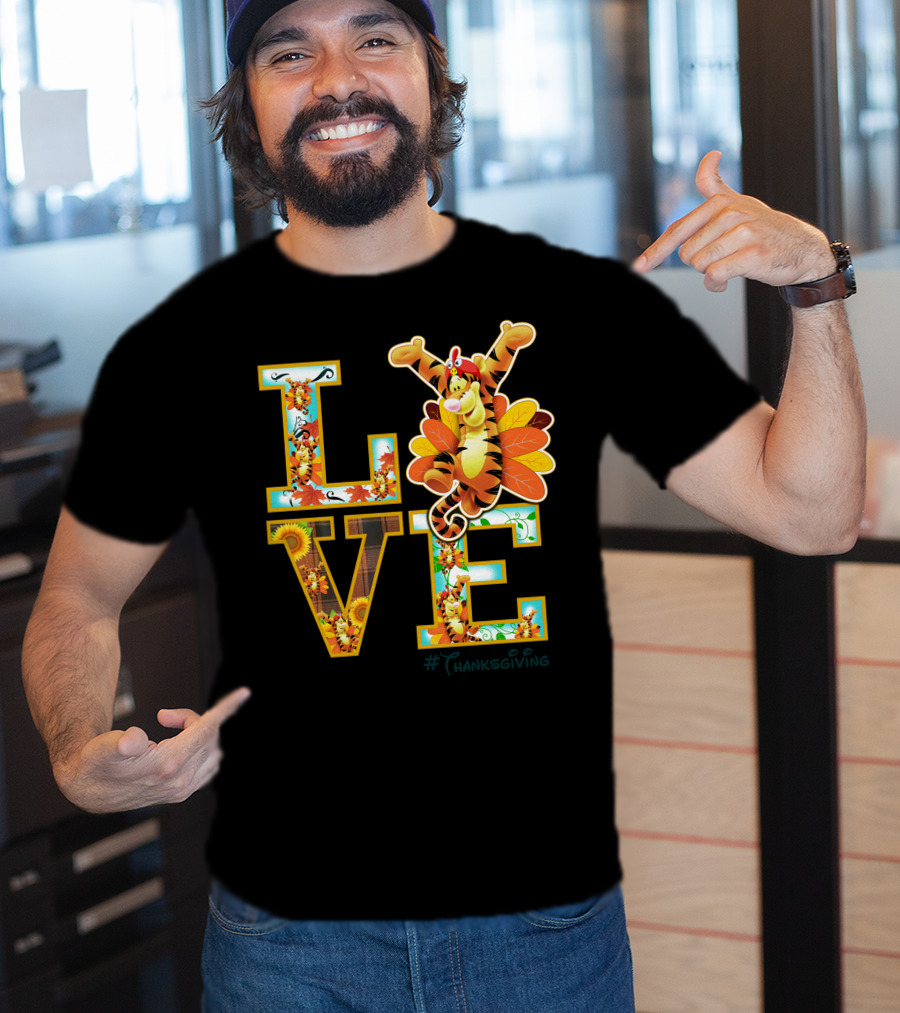 LOVE Tigger Thanksgiving Celebration Typography T-Shirt