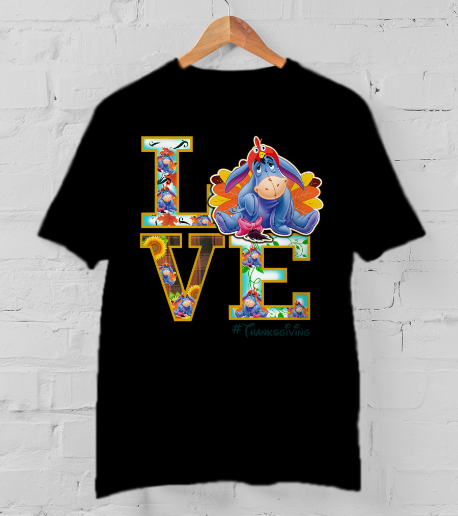 Eeyore Thanksgiving Love Autumn Leaves Sunflowers Turkey Hat T-Shirt