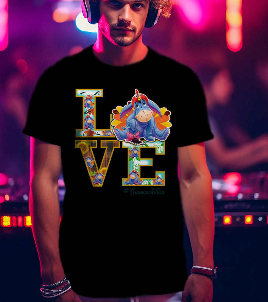 Eeyore Thanksgiving Love Autumn Leaves Sunflowers Turkey Hat T-Shirt