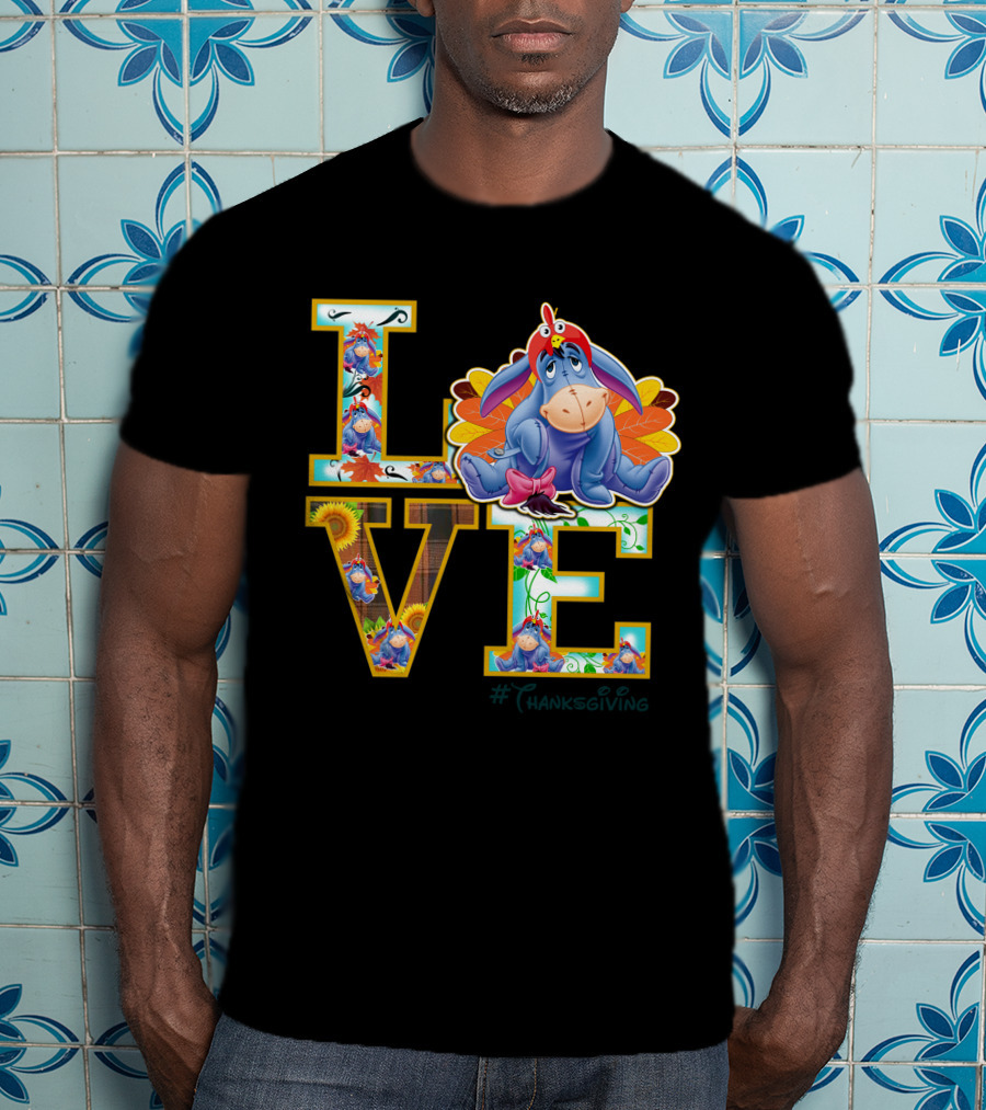 Eeyore Thanksgiving Love Autumn Leaves Sunflowers Turkey Hat T-Shirt