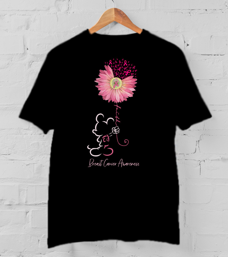 Breast Cancer Awareness Pink Flower Ribbon T-Shirt