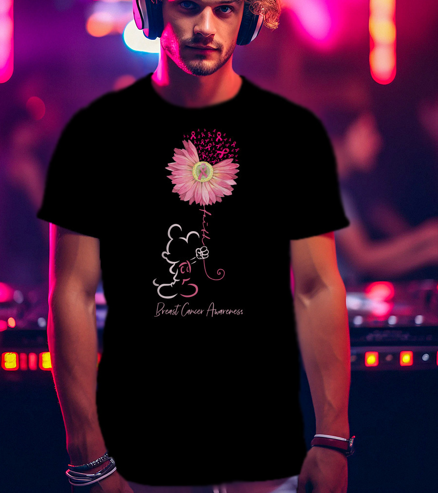 Breast Cancer Awareness Pink Flower Ribbon T-Shirt