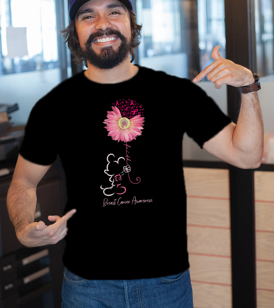 Breast Cancer Awareness Pink Flower Ribbon T-Shirt