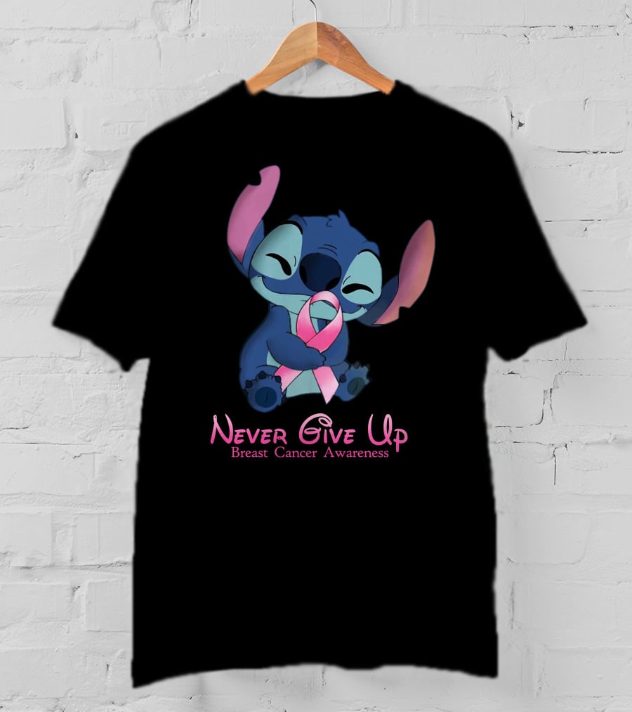 Never Give Up Breast Cancer Awareness Stitch Embrace T-Shirt