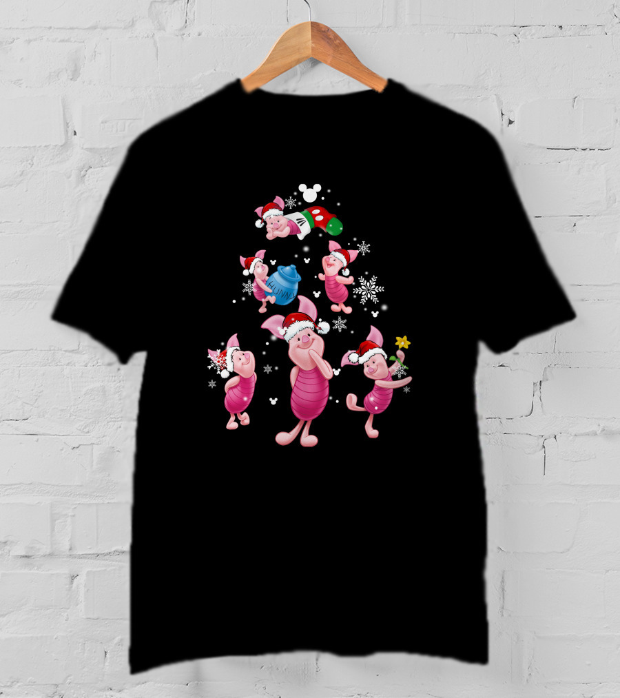 Piglet Christmas Snowflakes And Santa Hat Magic T-Shirt