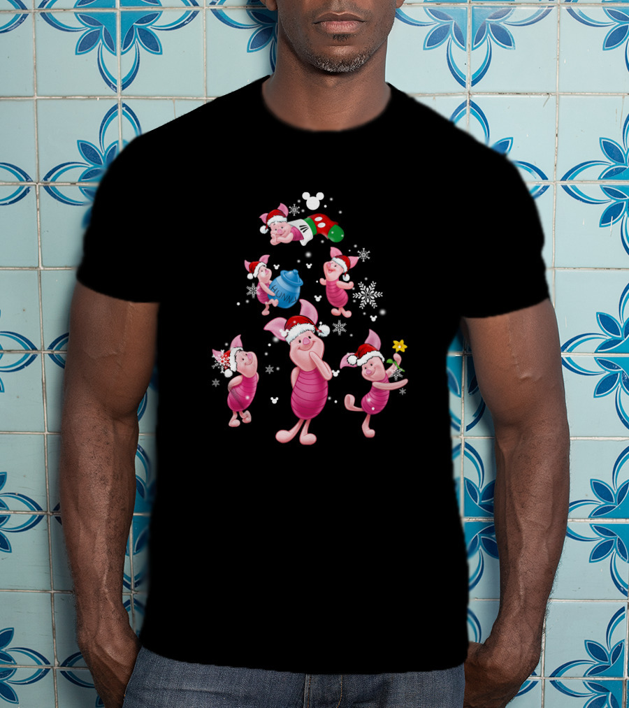 Piglet Christmas Snowflakes And Santa Hat Magic T-Shirt