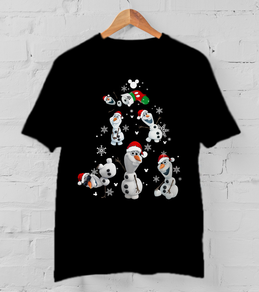 Olaf Snowman Christmas Disney Mickey Mouse Ears Santa Hat Snowflakes T-Shirt