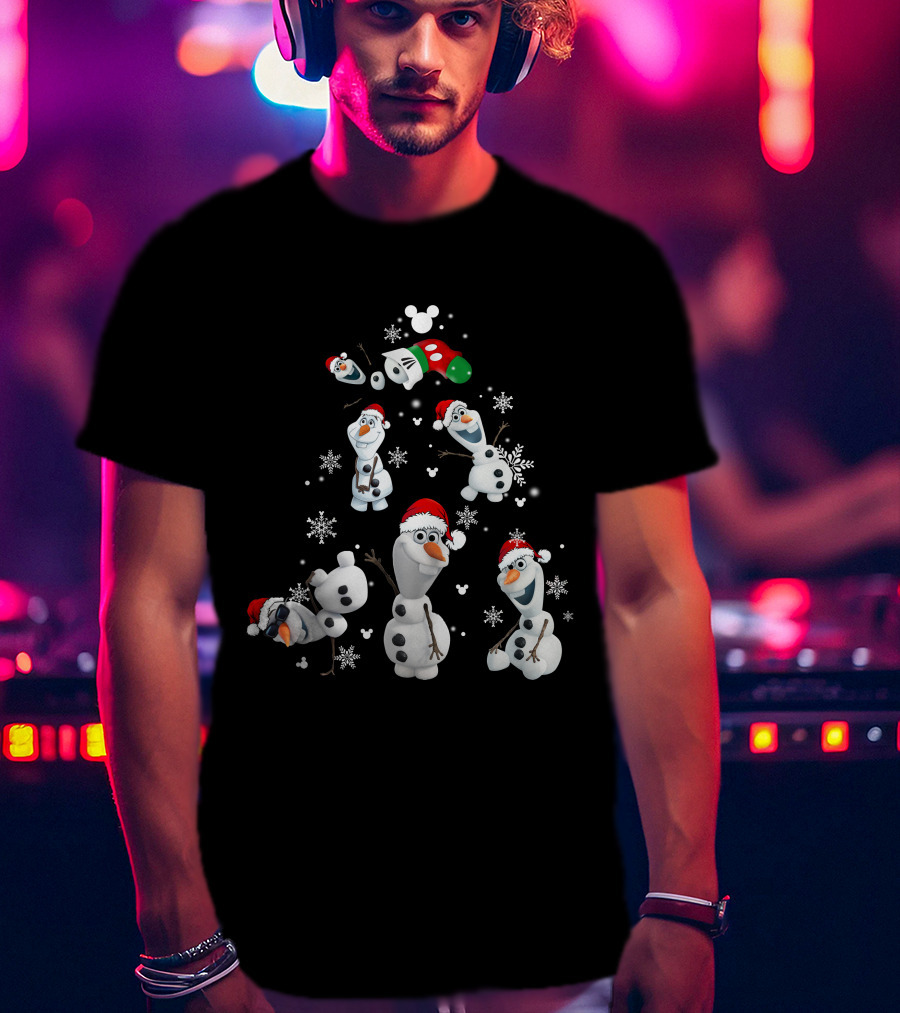Olaf Snowman Christmas Disney Mickey Mouse Ears Santa Hat Snowflakes T-Shirt
