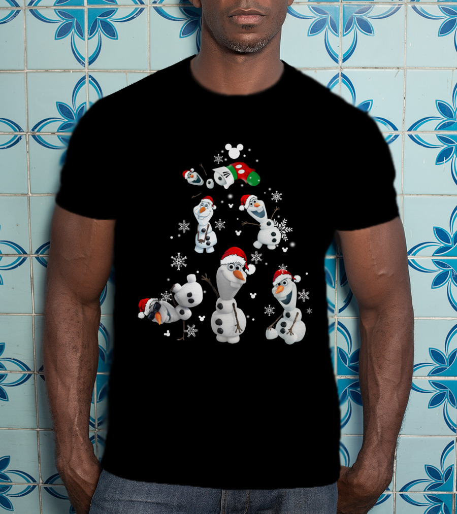 Olaf Snowman Christmas Disney Mickey Mouse Ears Santa Hat Snowflakes T-Shirt