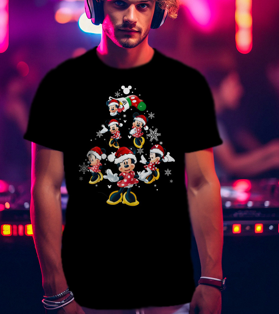 Minnie Mouse Christmas Tree Snowflakes Santa Hat T-Shirt