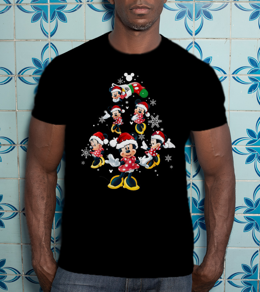 Minnie Mouse Christmas Tree Snowflakes Santa Hat T-Shirt