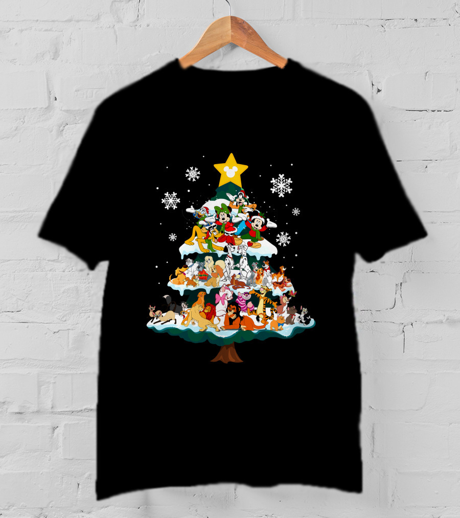 Disney Characters Christmas Tree Snowflakes T-Shirt