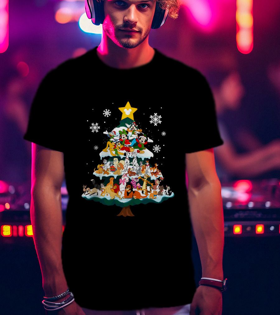 Disney Characters Christmas Tree Snowflakes T-Shirt