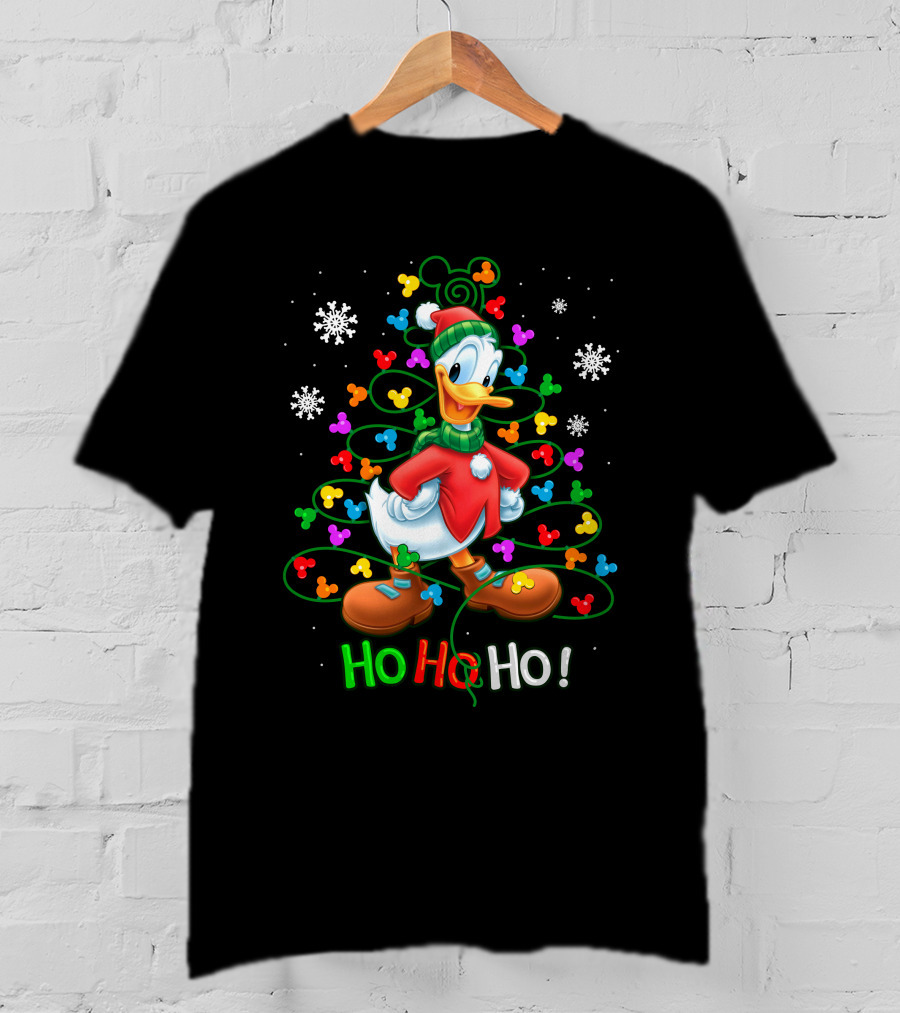 DN HHH Christmas Ho Ho Ho Donald Duck With Mickey Mouse Lights T-Shirt