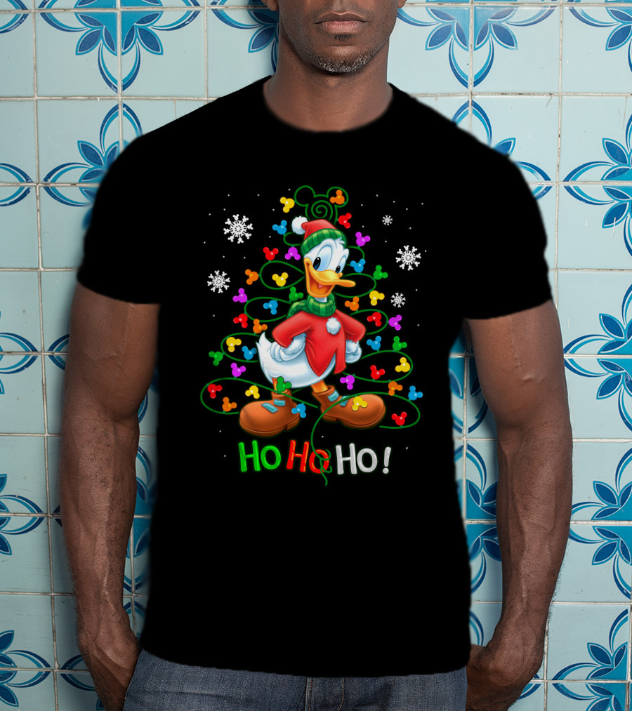 DN HHH Christmas Ho Ho Ho Donald Duck With Mickey Mouse Lights T-Shirt