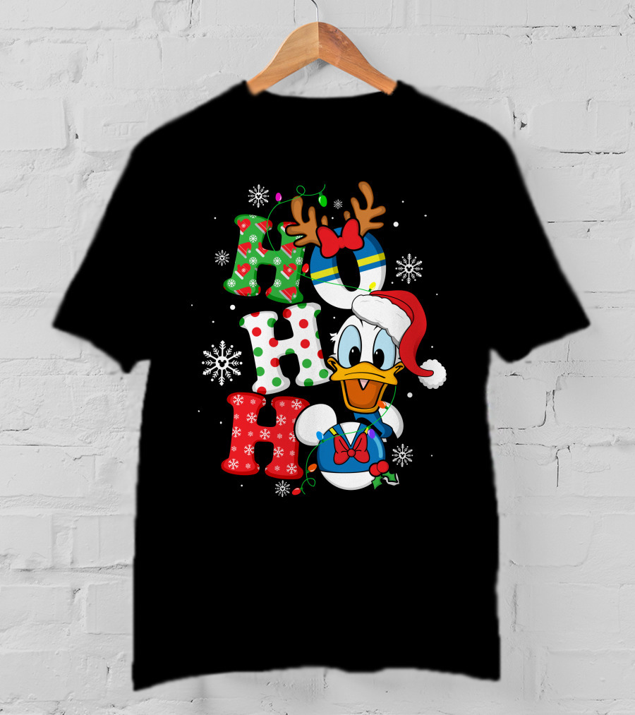 Donald Duck Ho Ho Ho Christmas Snowflakes Reindeer Antlers Santa Hat T-Shirt