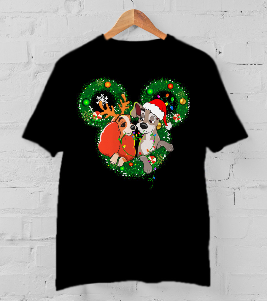 LD And TT Christmas Mickey Shape Candy Cane Lights Reindeer Hat T-Shirt