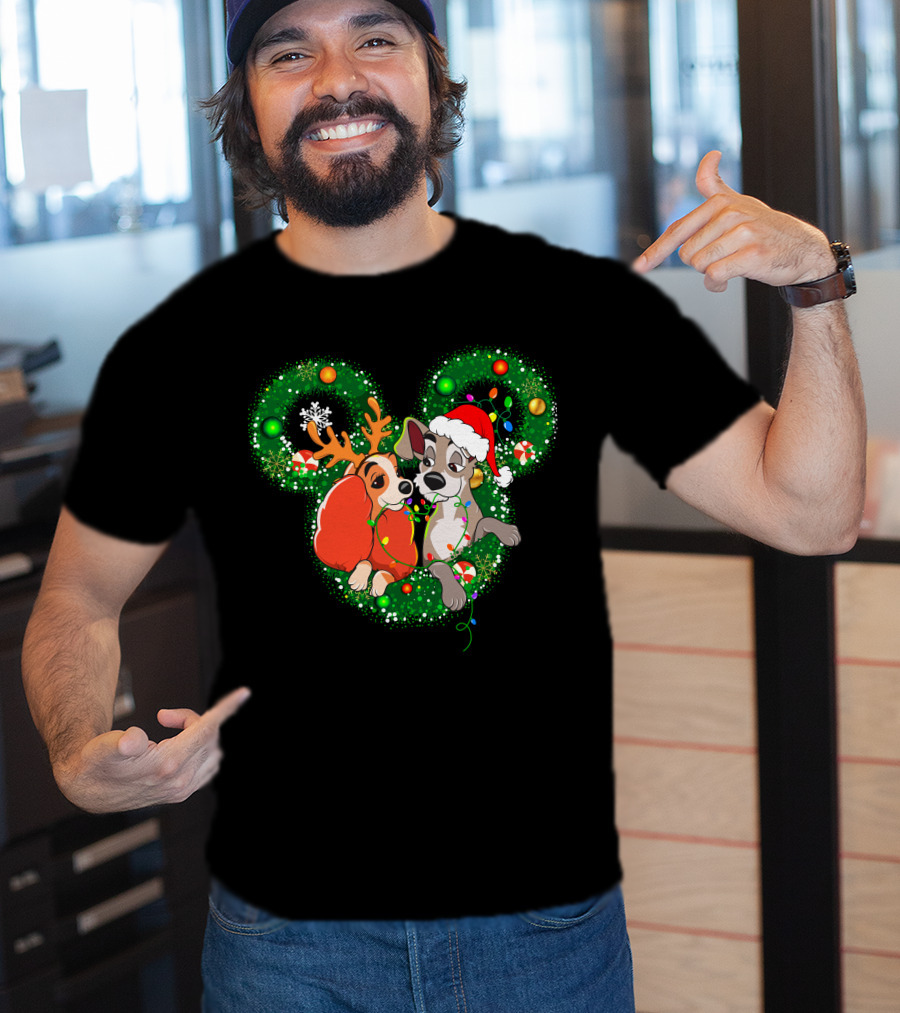LD And TT Christmas Mickey Shape Candy Cane Lights Reindeer Hat T-Shirt